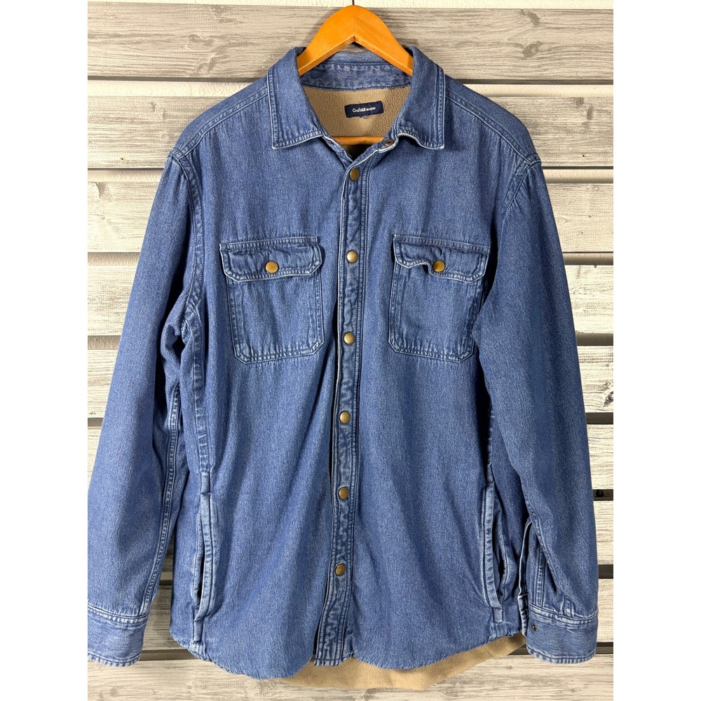Croft & Barrow Mens Blue Denim Fleece Lined Shirt Jacket Snap Front M workwear
